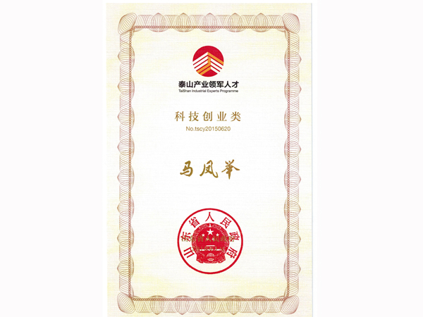 公司董事長馬鳳舉先生榮獲泰山產(chǎn)業(yè)領軍人才稱號